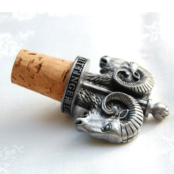 Domaine Carneros By Taittinger Pewter Ram's Head Wine Bottle Stopper With Cork - Picture 7 of 8
